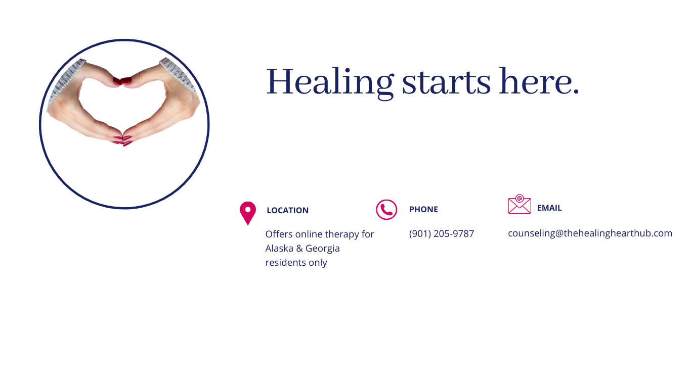 The Healing Heart hub offers online mental health  counseling services in Alaska, Tennessee, Kentucky, and Georgia.  